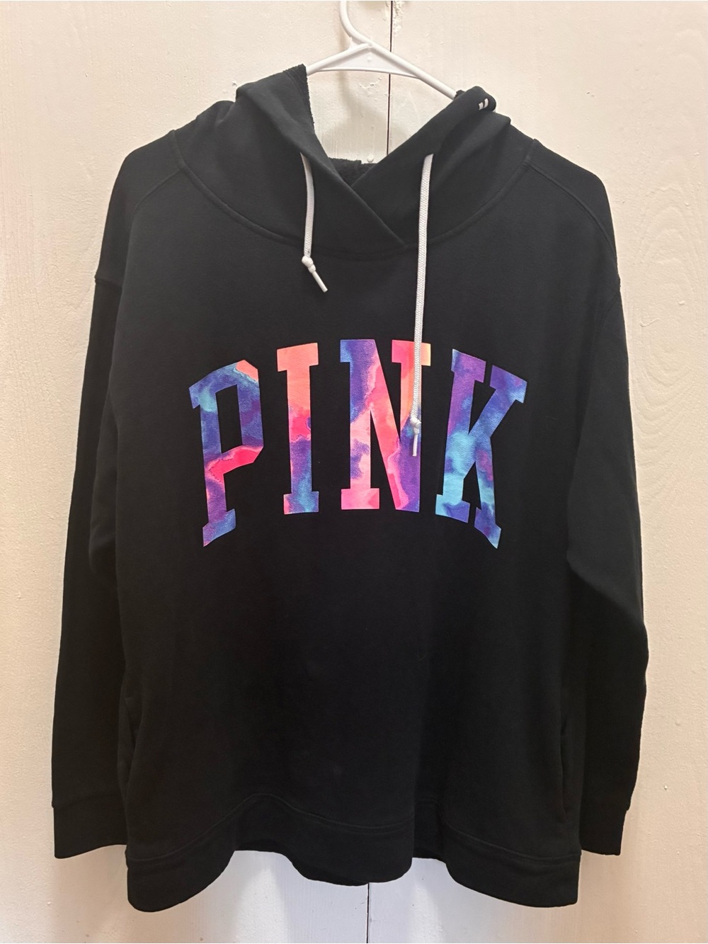 PINK Victoria’s Secret Black Watercolor Logo Pullover Hoodie